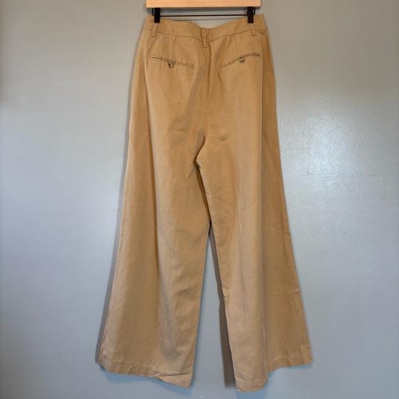 NWT Madewell sz 8 The Harlow Wide Leg Pleated Pant Linen Blend Trouser Khaki Tan - Picture 4 of 8